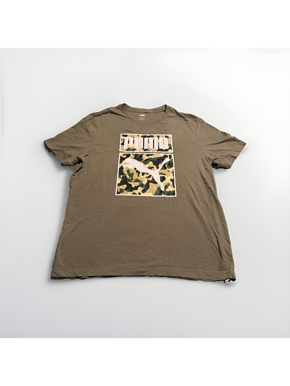 Puma Shirt Mens Extra Large Beige Camo One Shot Crew Neck OD Cotton Blend